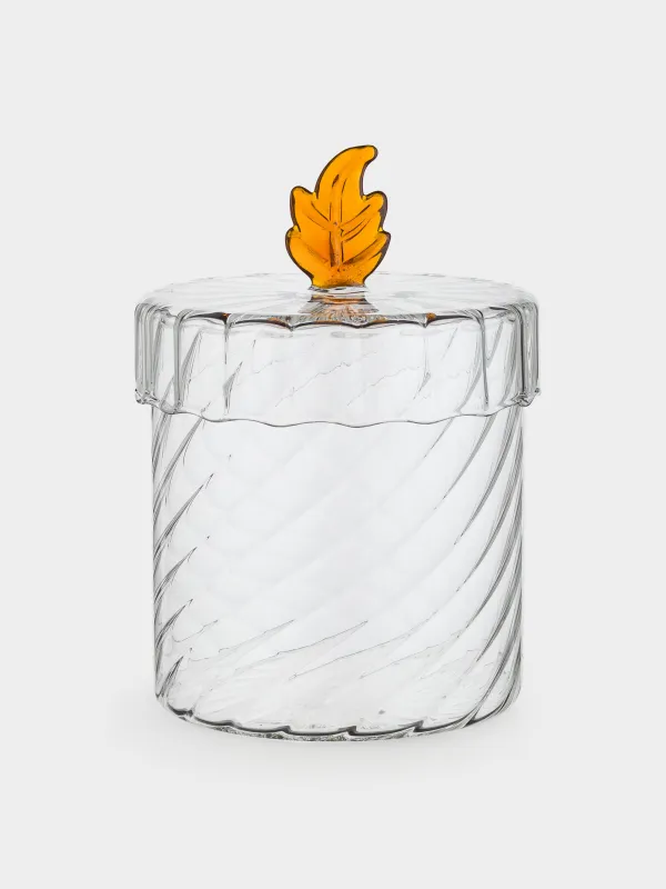 Емкость для хранения, 10х10 см, 560 мл, стекло Б, Янтарный лист, Naiad, image-0