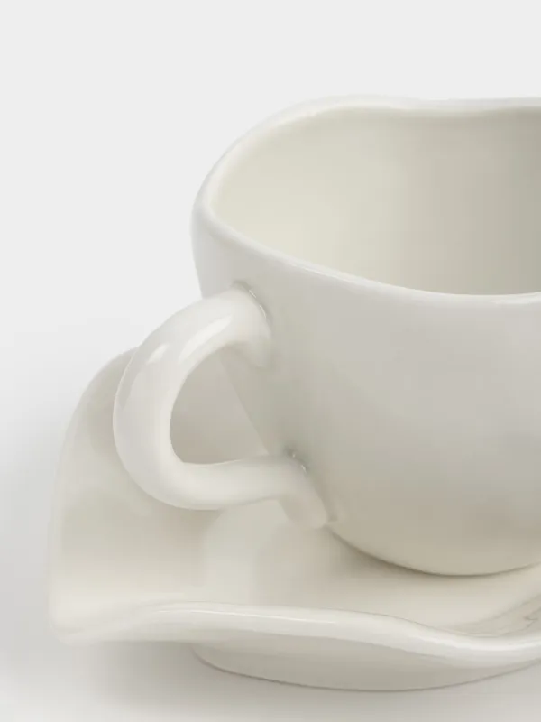 Пара чайная, 1 перс, 2 пр, 280 мл, фарфор P, молочная, Just bloom, Волнистый край, Wavy gold, image-2