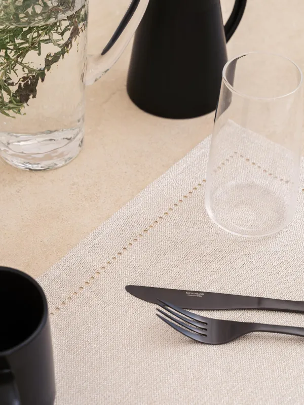 Салфетка под приборы, 30х45 см, полиэстер, прямоугольная, серебристо-кремовая, Hemstitch, image-3