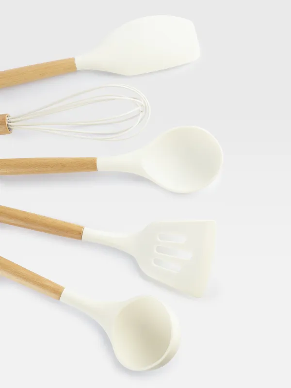 Набор кухонных принадлежностей, 5 пр, в подставке, дерево/силикон, молочный, Weekend, image-8