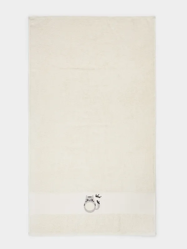 Полотенце детское, 70х120 см, хлопок, бежевое, Кот, Cat, image-1