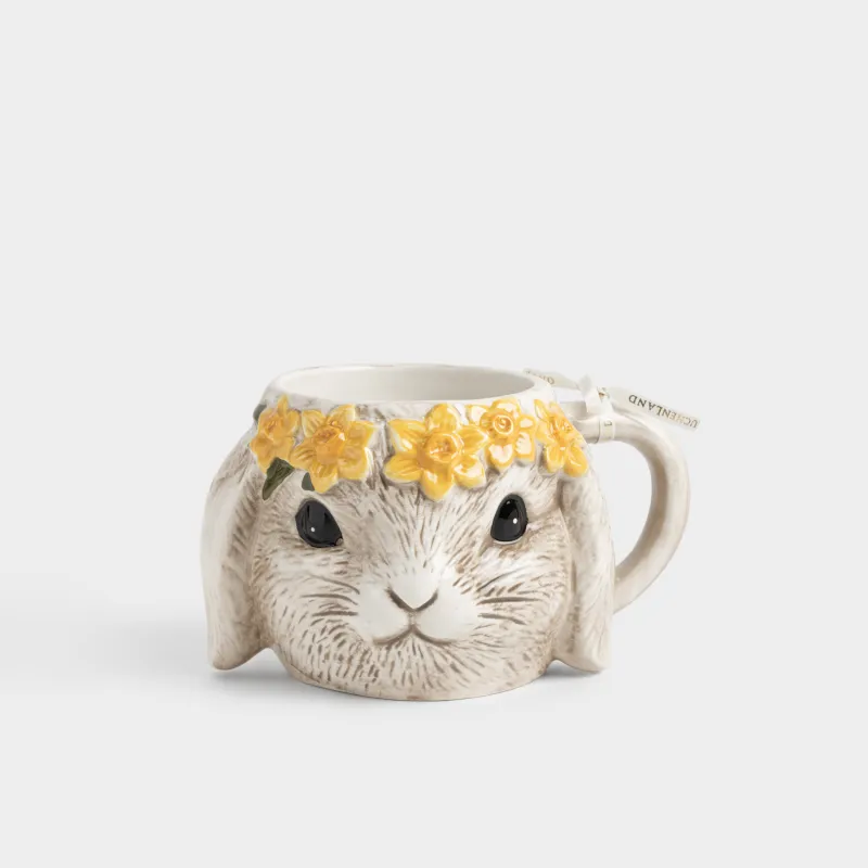 Кружка, 470 мл, керамика D, бежевая, Кролик в цветочном венке, Rabbit in narcis