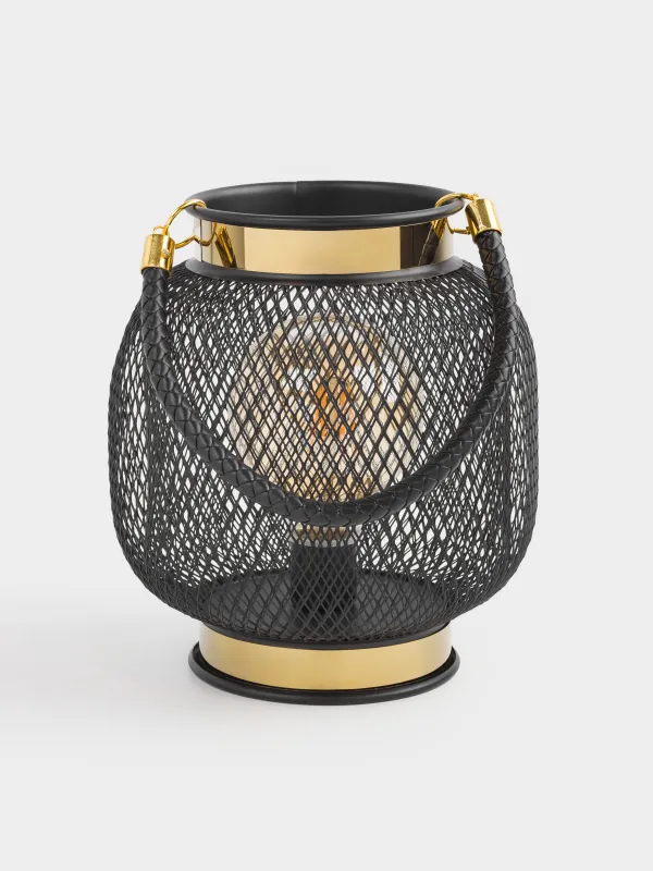 Светильник декоративный, 20 см, с ручкой, металл/пластик, черно-золотистый, Сетка, Twist black, image-0