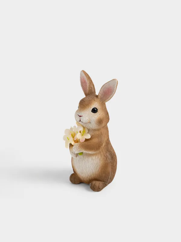 Статуэтка, 15 см, полирезин/пластик, коричневая, Кролик с цветами, Natural Easter, image-3
