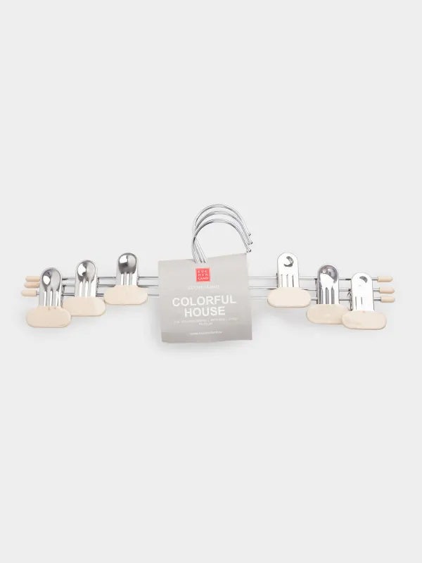 Вешалка для брюк/юбок, 33 см, 3 шт, с зажимами, металл с покрытием, бежевая, Colorful house, image-5