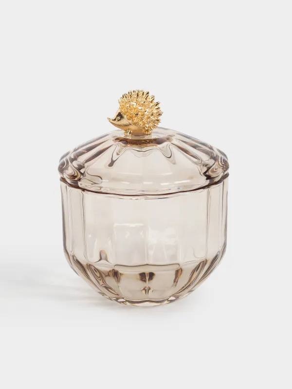 Емкость для хранения, 10х13 см, 340 мл, стекло Р/металл, Золотистый еж, Alid, image-0