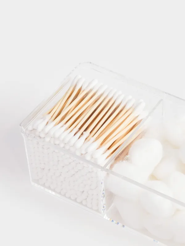 Контейнер с ватными дисками/палочками/шариками, 23х8 см, 3 отд, с крышкой, пластик, Basic, image-2