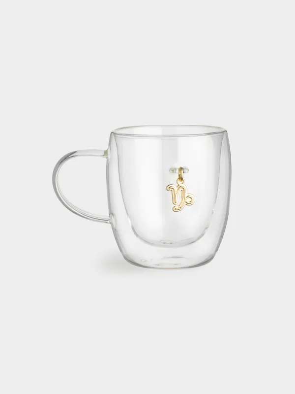 Кружка, 280 мл, стекло Б/металл, с золотистой подвеской, Козерог, Air figure zodiac, image-0