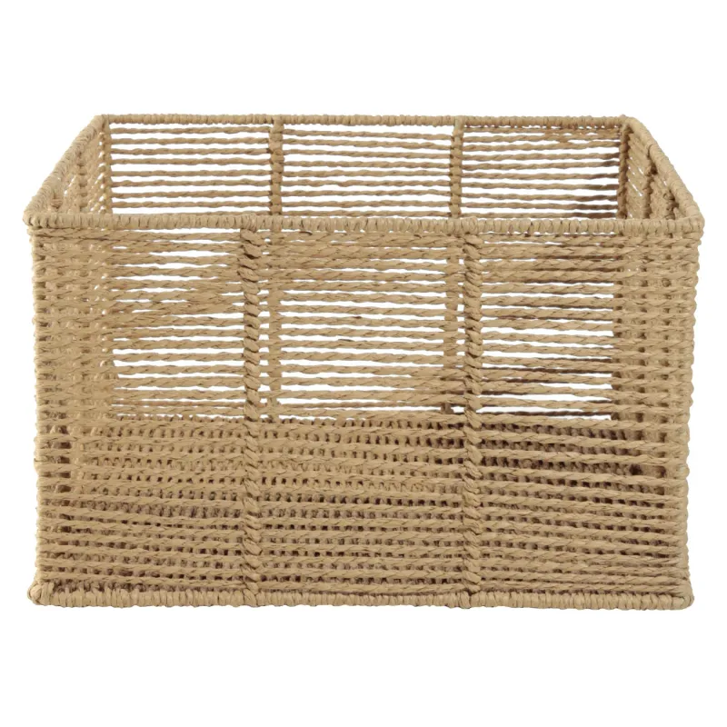 Корзина для хранения, 30х18 см, целлюлоза/металл, квадратная, бежевая, Braided, image-0