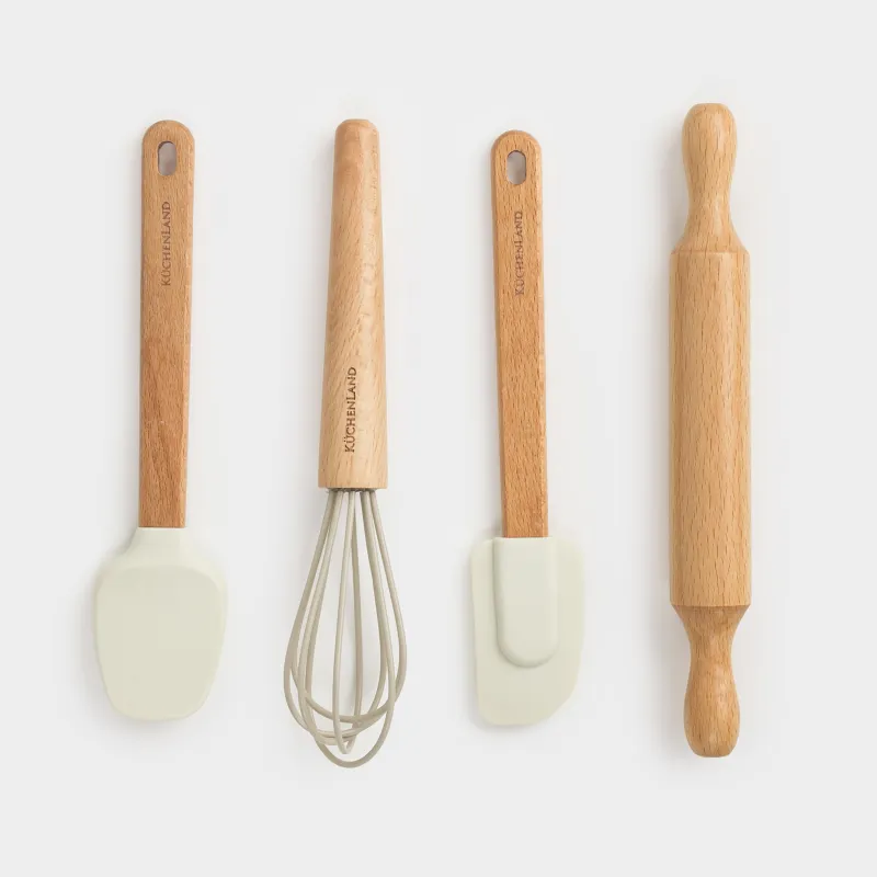 Набор для выпечки, 4 пр, ложка/лопатка/венчик/скалка, силикон/дерево, Bakery