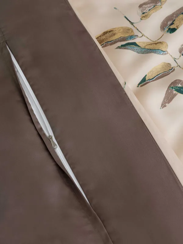 КПБ евро, тенсель 300 ТС, бежевый, Листья, Tencel, image-4