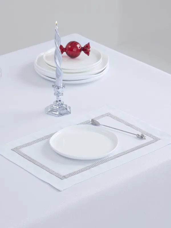 Салфетка под приборы, 30х45 см, со стразами, полиэстер, прямоугольная, белая, Rhinestones, image-5