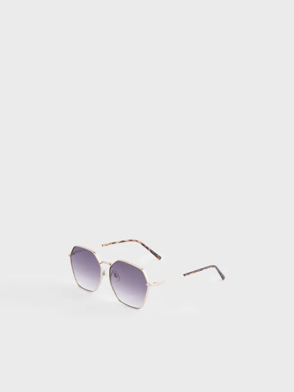 Очки солнцезащитные, металл/акрил, шестиугольные, серые, Geometric, image-1