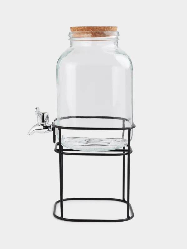 Диспенсер для напитков, 3 л, на подставке, стекло/пробка/металл, Clear font, image-2