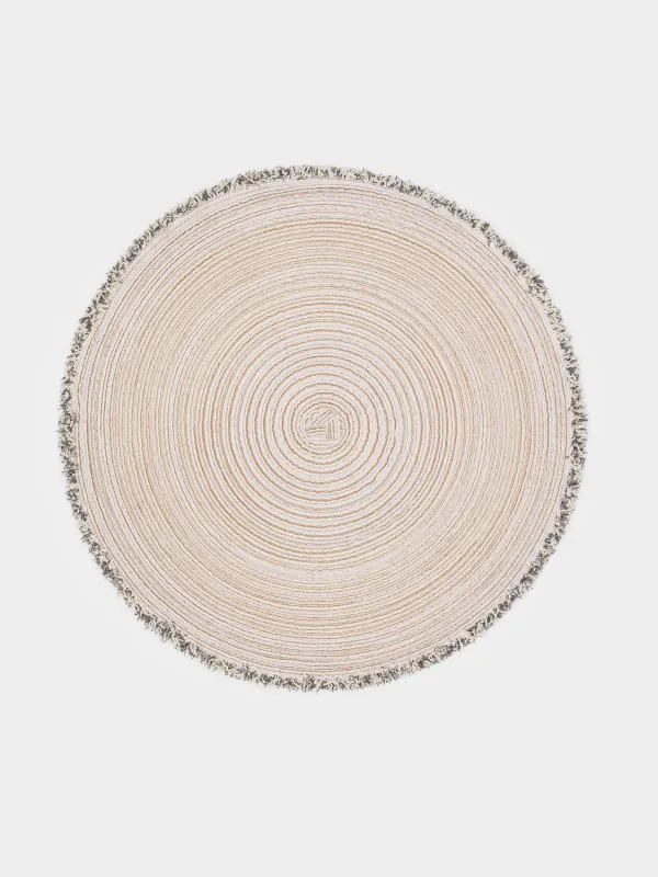 Салфетка под приборы, 38 см, с бахромой, полиэстер, круглая, бежевая, Rotary, image-0