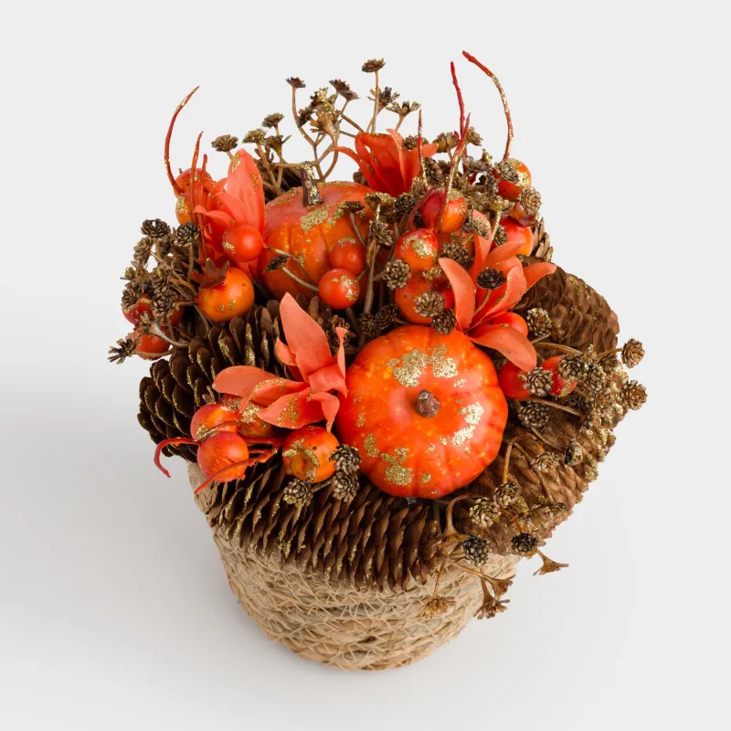 Композиция декоративная, 18 см, в корзине, дерево/пенопласт, Шишки и ягоды, Forest symphony decor, image-1