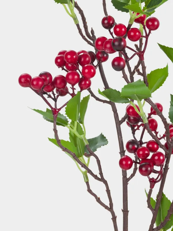 Ветка декоративная, 70 см, пенопласт/полиэстер, Красные ягоды, Red berry, image-3