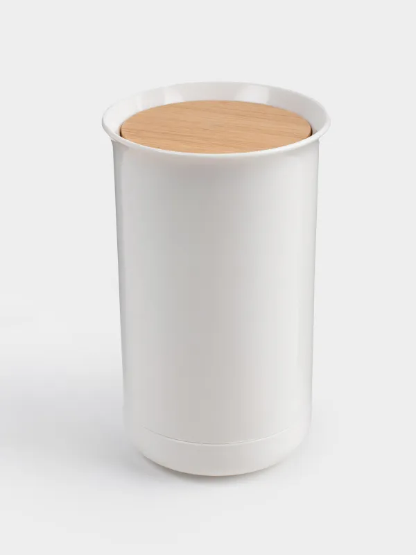 Контейнер для ватных палочек, 12 см, пластик/дерево, белый, White style, image-1