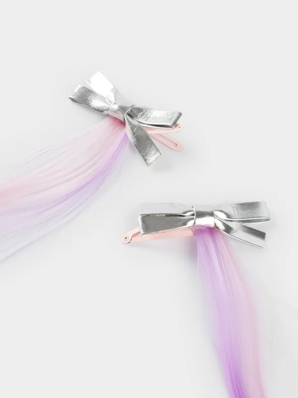 Заколка для волос, 48 см, 2 шт, детская, с прядями, полиуретан/металл, Бант, Hairstyle, image-4