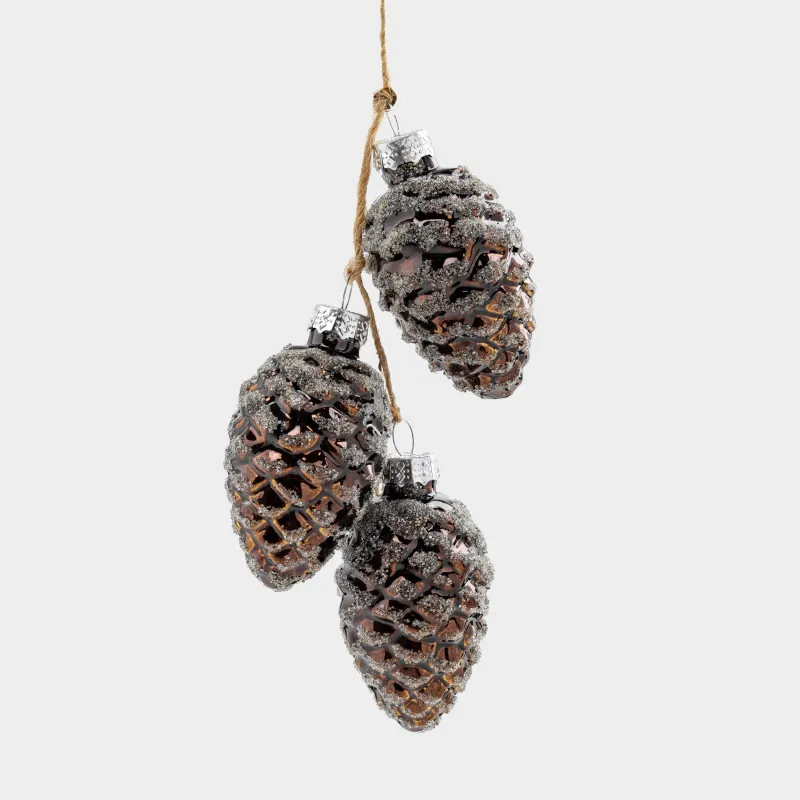 Игрушка елочная, 15 см, стекло, с блестками, бронзовая, Шишки, Pine christmas