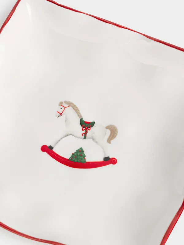 Блюдо, 15х15 см, керамика, квадратное, Лошадка, Christmas tree, image-3