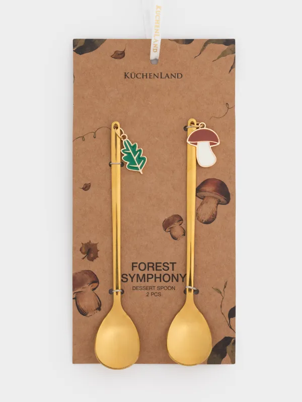 Ложка десертная, 15 см, 2 шт, сталь, золотистая, Гриб/Лист, Forest symphony, image-4