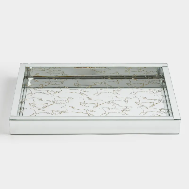 Поднос, 38x26 см, стекло, прямоугольный, зеркальный, Лошадки, Glossy