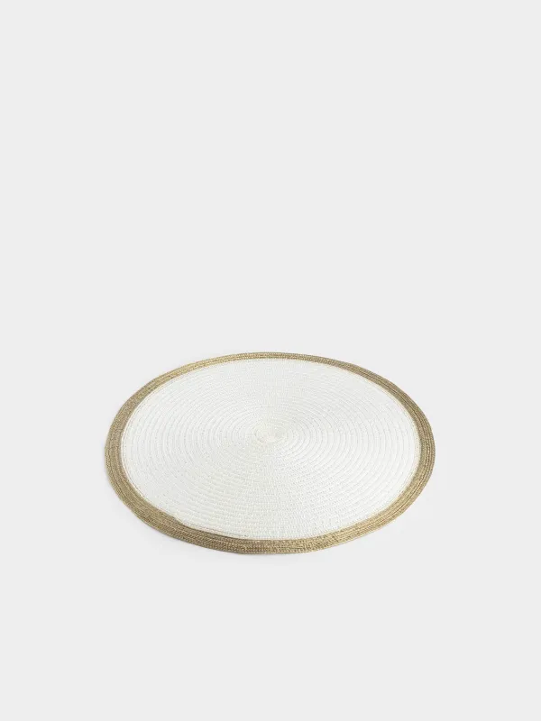 Салфетка под приборы, 38 см, полиэстер, круглая, белая, Золотистая кайма, Rotary rim, image-1