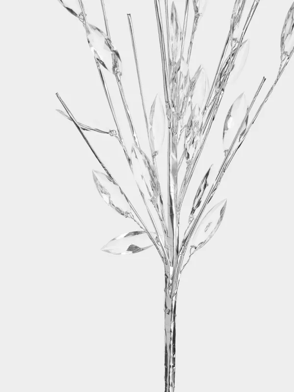 Ветка декоративная, 60 см, Серебристые кристальные листья, Crystal decor, image-2