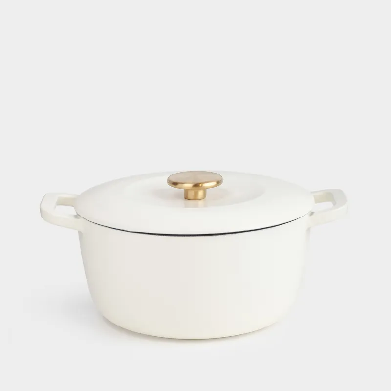 Казан, 24 см, 4,5 л, с крышкой, чугун, молочный, Light kitchen