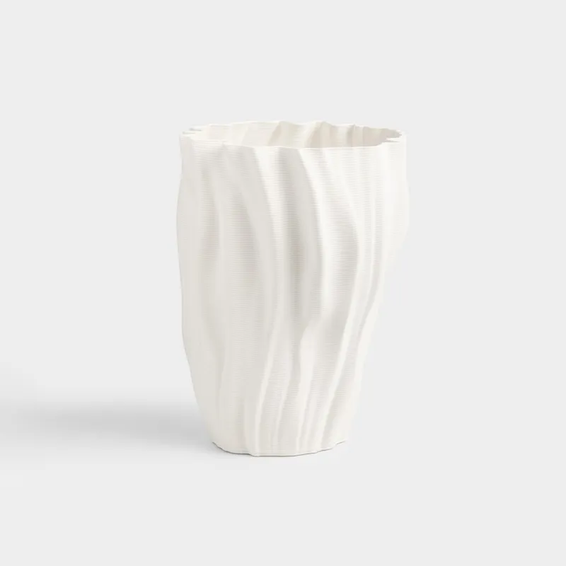 Ваза для цветов, 28 см, керамика, молочная, Фактурные изгибы, Crumple