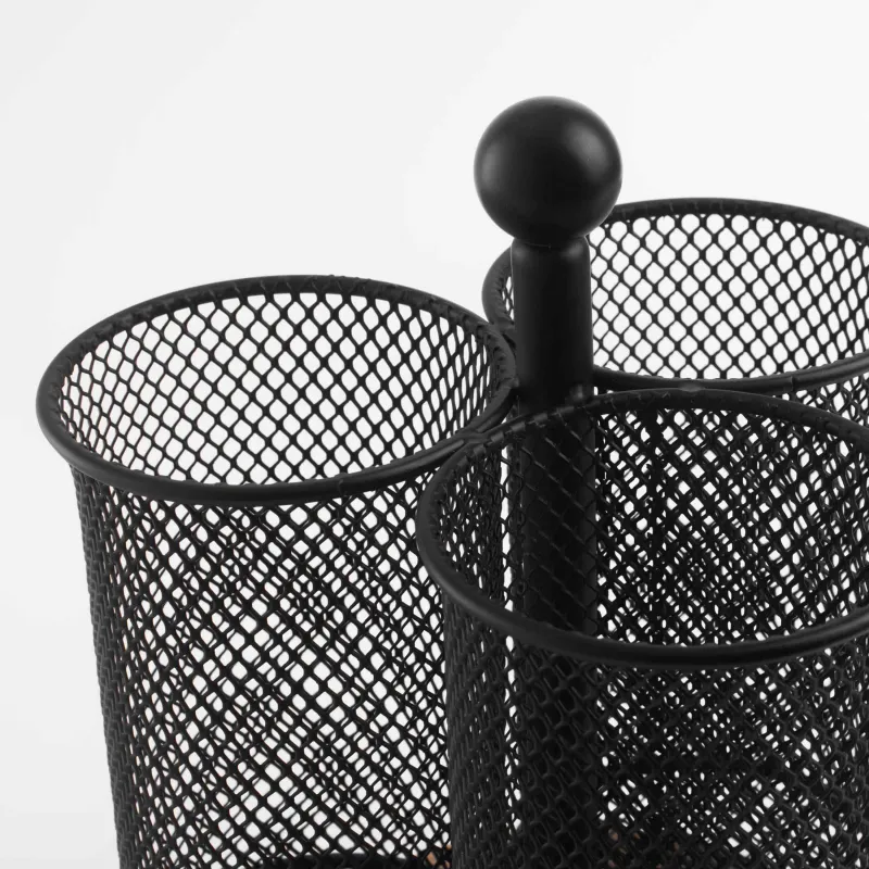 Подставка для кухонных принадлежностей, 15 см, 3 отд, с ручкой, металл/бамбук, черная, X-Loft, image-3