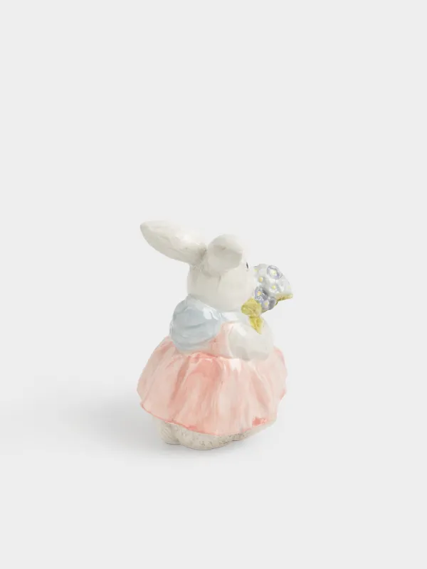 Статуэтка, 21 см, керамика D, серая, Крольчиха в платье и с цветами, Easter, image-3