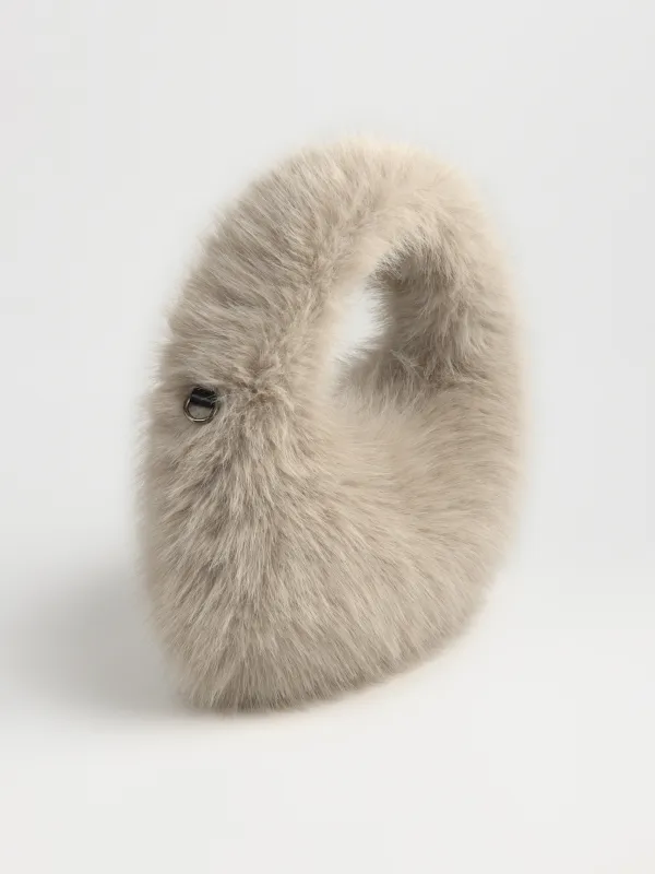 Сумка женская, 33х20 см, с ручкой, искусственный мех, бежевая, Bushy beauty, image-1