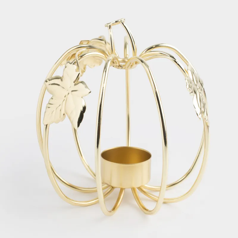 Подсвечник, 13х17 см, для чайной свечи, с ручкой, металл, золотистый, Тыква, Twist gold