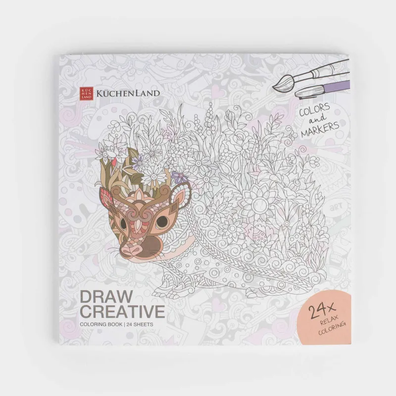 Альбом для раскрашивания, 20х20 см, 24 листа, с блестками, Узоры и животные, Draw creative