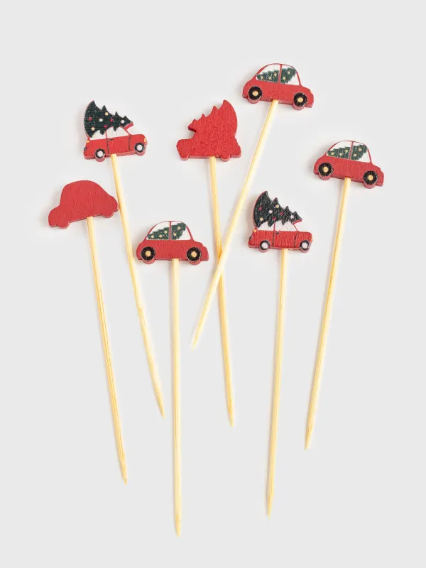 Шпажка для канапе, 9 см, 20 шт, бамбук, красно-зеленая, Машинка с елкой, Elegant details, image-1