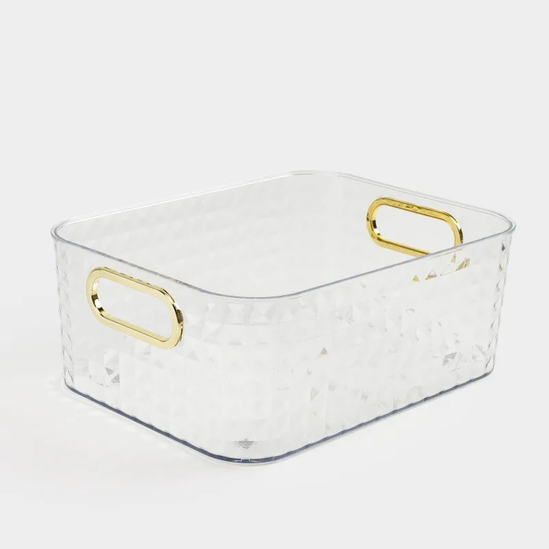 Ящик-органайзер, 27х21х10 см, хозяйственный, с золотистыми ручками, пластик, Kandy