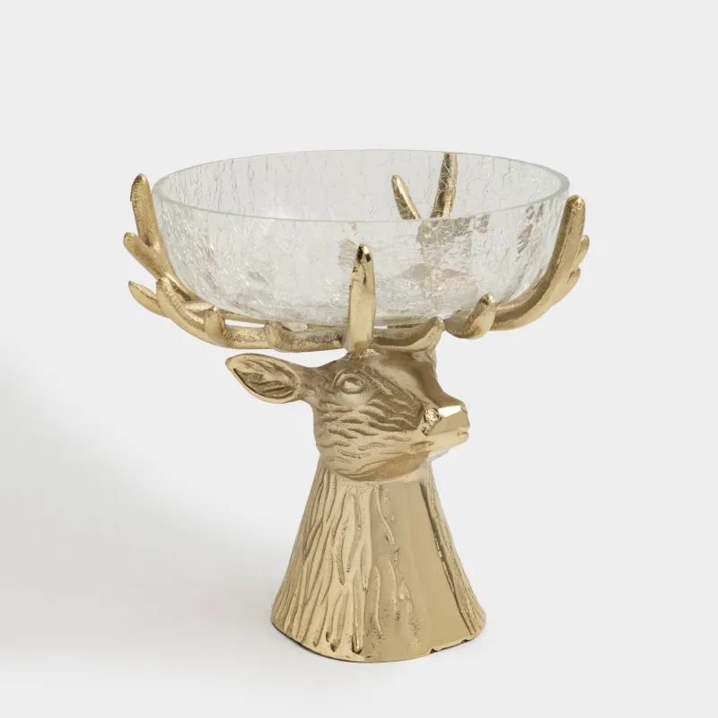 Ваза для фруктов, 27x26 см, на ножке, стекло/металл, золотистая, Олень, Arctic deer