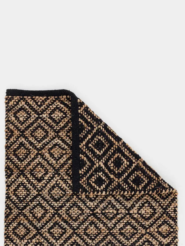 Коврик, 60х100 см, джут/хлопок, песочный/черный, Ромбы, Jute, image-1