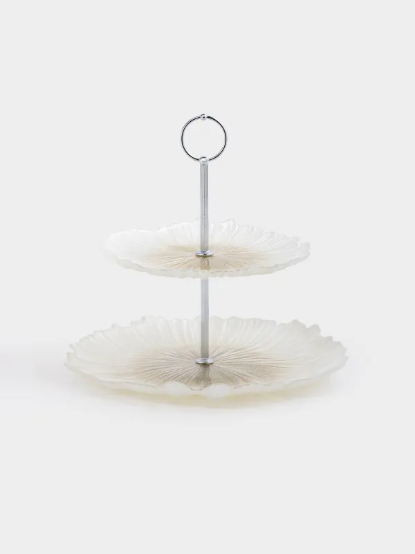 Подставка для пирожных, 21х28/26 см, 2 яруса, стекло Р/металл, молочная/шампань, Verge, image-0