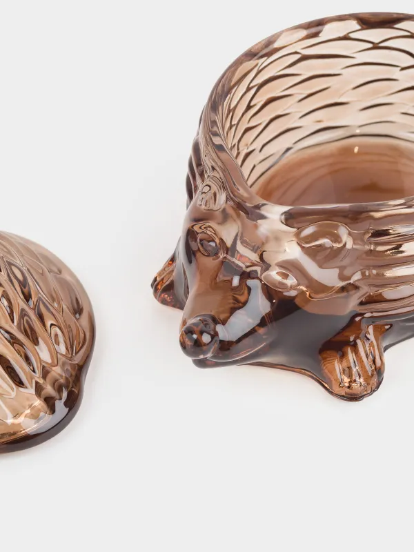 Емкость для хранения, 13x10 см, 130 мл, стекло Р, коричневая, Еж с грибом, Forest fantasy, image-5