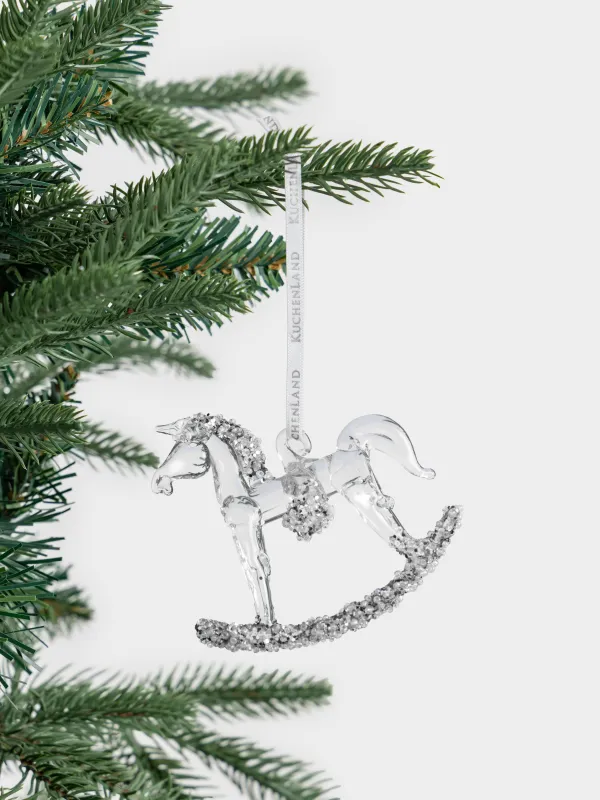 Игрушка елочная, 8х8 см, стекло, с блестками, серебристая, Лошадка-качалка, Figure sparkle, image-2