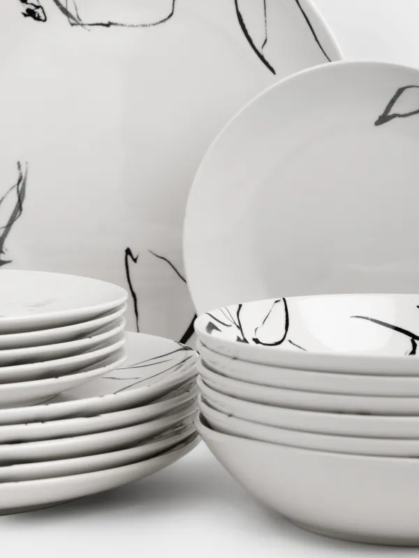 Сервиз обеденный, 6 перс, 18 пр, фарфор P, белый, Силуэтные цветы, Silhouette flowers, image-3