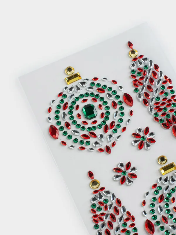 Набор наклеек, 9х17 см, одноразовые, ПВХ, Елочные игрушки, Christmas decal, image-2