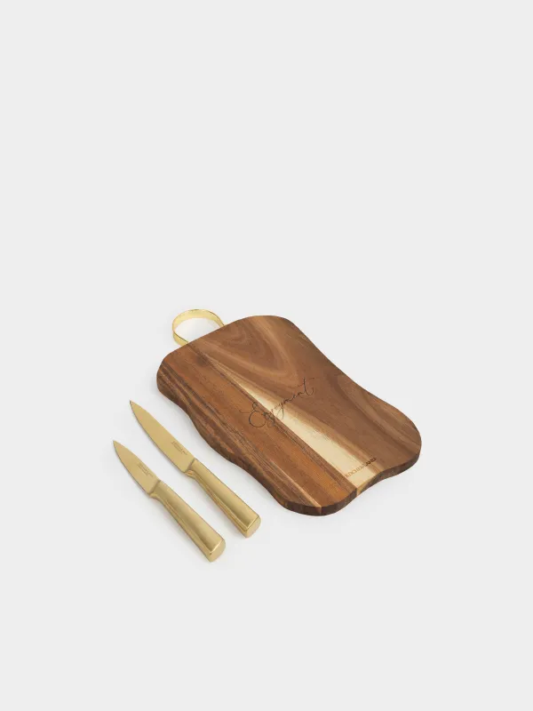 Доска разделочная, 19х34 см, с ручкой, с ножами, дерево/сталь, фигурная, Enjoyment, Noble tree, image-3