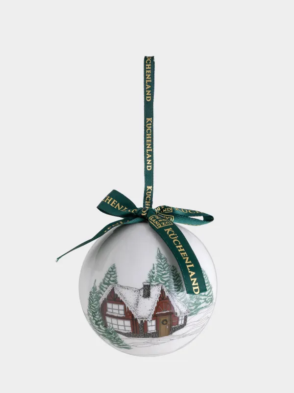 Игрушка елочная, 7 см, пенопласт, Шар, Домики, Ball print, image-1