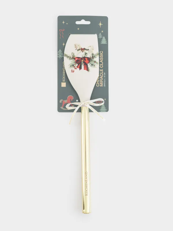 Лопатка-шпатель, 31 см, силикон/сталь, молочная, Лошадка с бантом, Christmas miracle classic, image-5