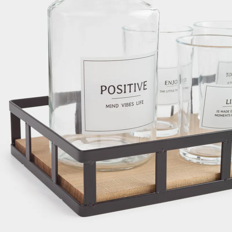 Набор для напитков, 4 перс, 5 пр, на подставке, стекло/металл, Clear font, image-2