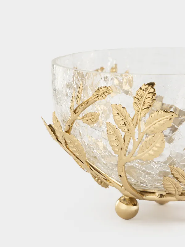 Блюдо глубокое, 16х8 см, на подставке, Листья, Fantastic gold, image-2